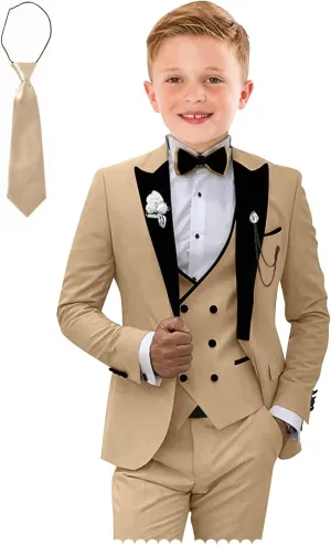Kids Tuxedo Suit for Boys Slim Fit Wedding Outfit Boys Formal 5 Piece Suit Set