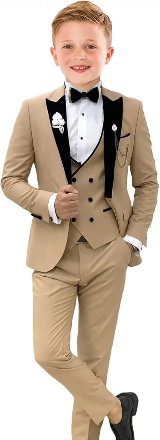 Kids Tuxedo Suit for Boys Slim Fit Wedding Outfit Boys Formal 5 Piece Suit Set