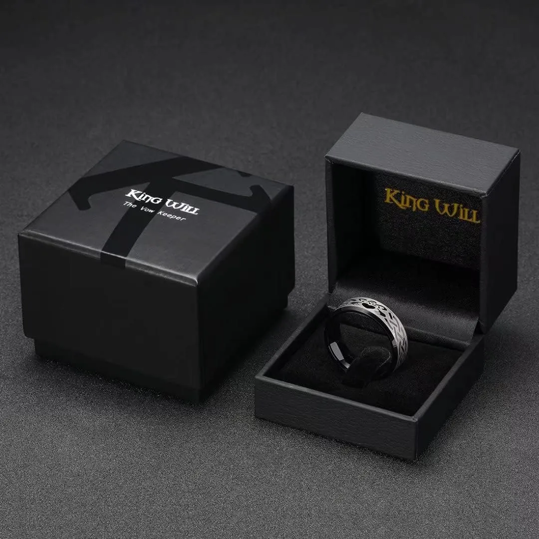 King Will Classic Men's 8mm Black Tungsten Carbide Ring Laser Irish Claddagh Engagement Polish Wedding Band