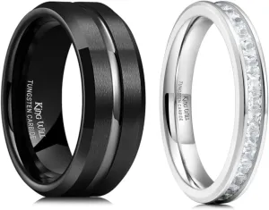King Will Elegent Wedding Band for Women Classic Tungsten Carbide Wedding Band Ring for Men