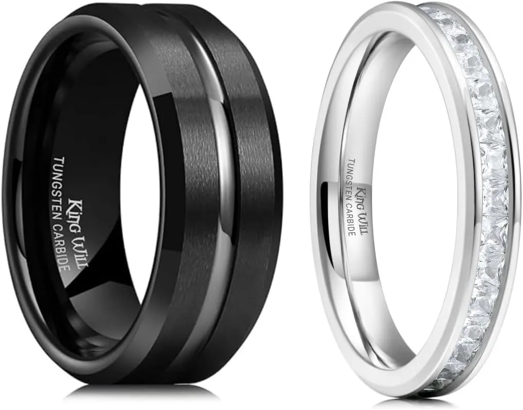 King Will Elegent Wedding Band for Women Classic Tungsten Carbide Wedding Band Ring for Men