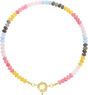 KissYan Beaded Gemstone Necklace for Women, Colorful Boho Bead Choker Natural Stone Surfer Beach Necklaces 14K Gold Plated Summer Handmade Jewelry