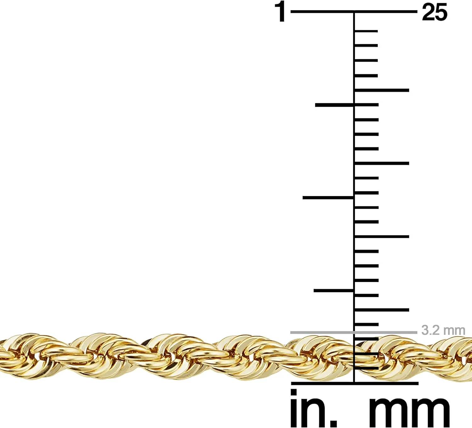 Kooljewelry Solid 14k Yellow Gold Filled Rope Chain Necklace for Men and Women (2.1 mm, 3.2 mm, 4.2 mm or 6 mm)