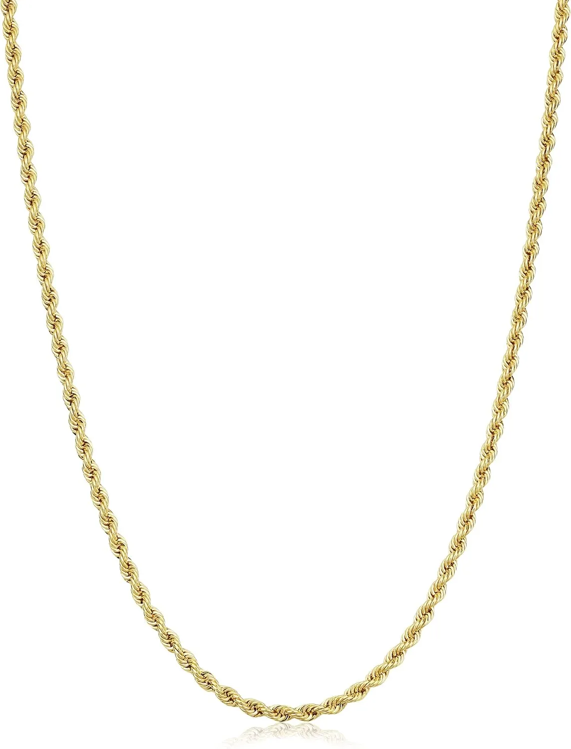 Kooljewelry Solid 14k Yellow Gold Filled Rope Chain Necklace for Men and Women (2.1 mm, 3.2 mm, 4.2 mm or 6 mm)