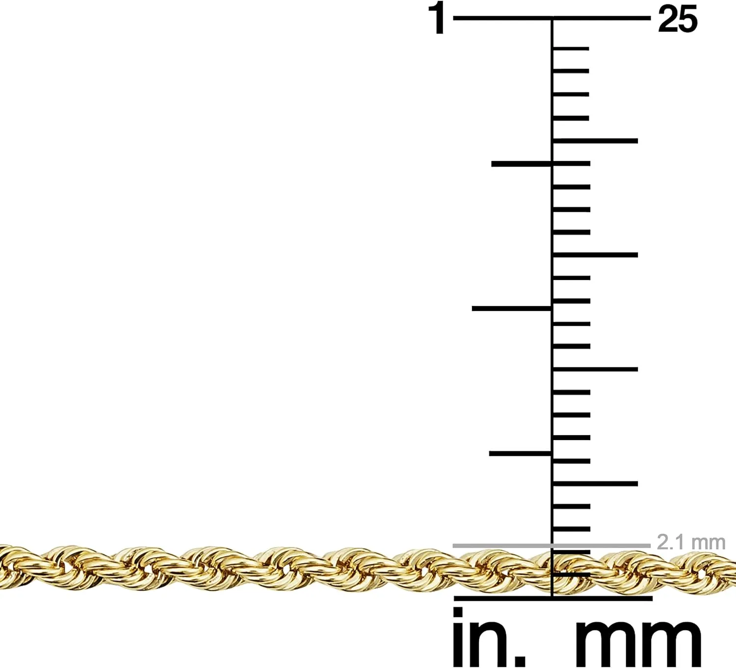 Kooljewelry Solid 14k Yellow Gold Filled Rope Chain Necklace for Men and Women (2.1 mm, 3.2 mm, 4.2 mm or 6 mm)