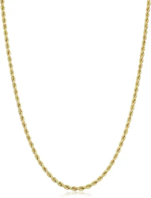 Kooljewelry Solid 14k Yellow Gold Filled Rope Chain Necklace for Men and Women (2.1 mm, 3.2 mm, 4.2 mm or 6 mm)