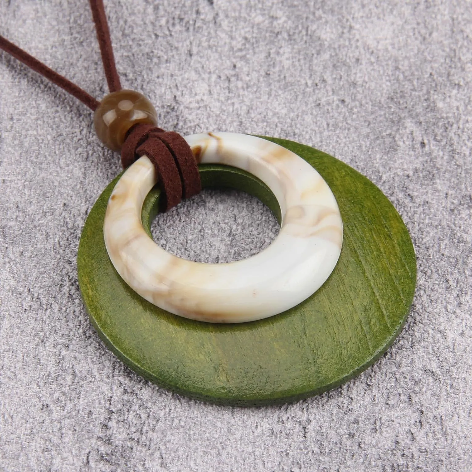 Large Pendant Necklaces Layered Boho Circle Leather Choker Chunky Boho Necklace for Women Long Sweater Necklace Jewelry