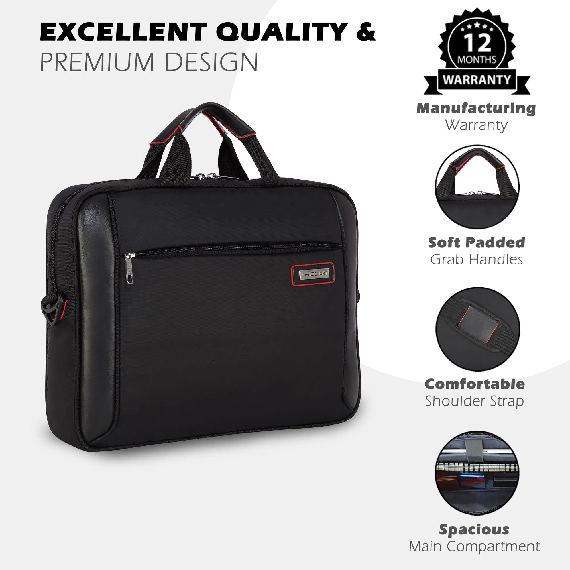 Lavie Sport 1.5 Compartment Business Pro Unisex Laptop Briefcase Bag Black