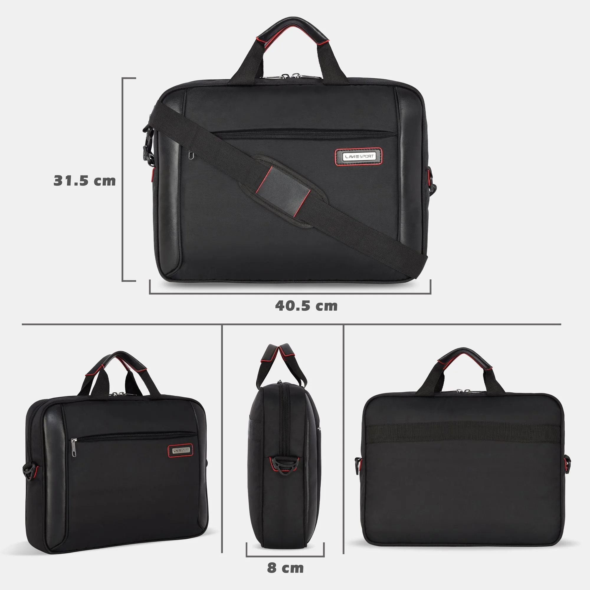 Lavie Sport 1.5 Compartment Business Pro Unisex Laptop Briefcase Bag Black