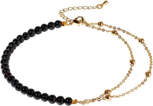 Layered 14k Gold Plated Chain Anklet Adjustable Agate Beaded Ankle Bracelets for Women Foot Summer Beach Jewelry Gifts