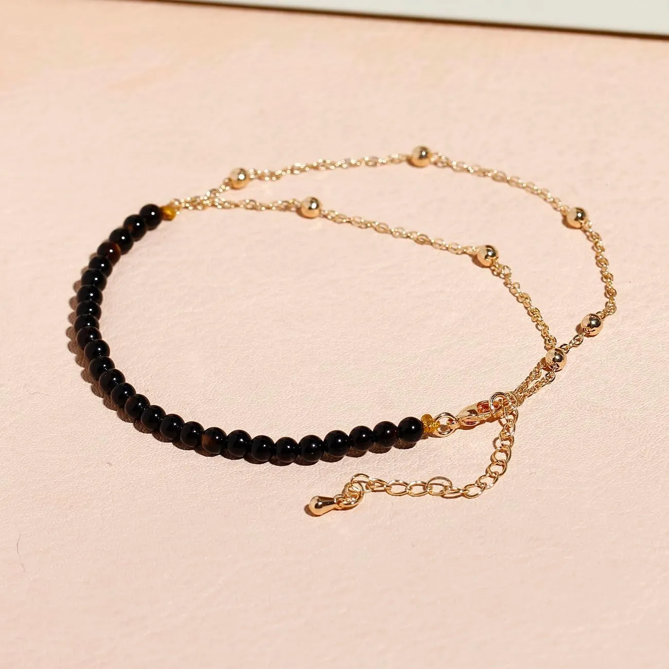Layered 14k Gold Plated Chain Anklet Adjustable Agate Beaded Ankle Bracelets for Women Foot Summer Beach Jewelry Gifts