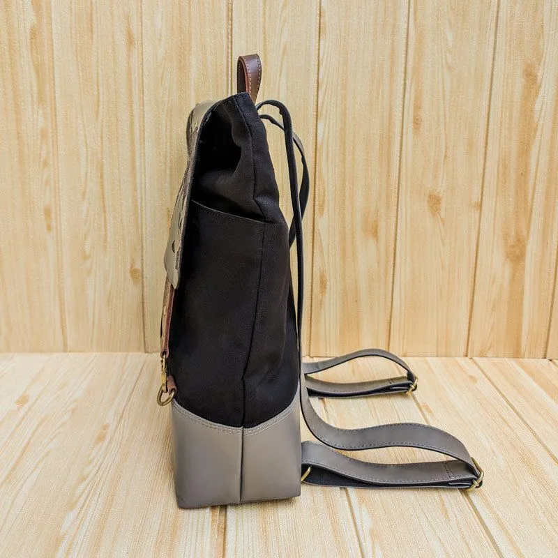 Leather & Canvas Travel Backpack - Grey & Black