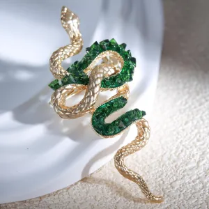 LEEGEEGEE Boutique Matte Gold Animal Design Cubic Zircon Double Color Snake Brooches Electroplated Pin