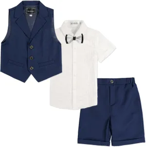 LOLANTA Boys Vest Tuxedo Suit Wedding Ring Bearer Outfits 4PCs Dress Clothes Vest Shirt Shorts Bow Tie