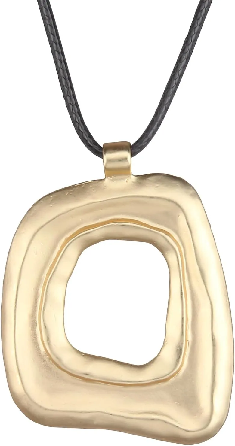Long Boho Necklaces for Women Vintage Leather Wooden Pendant Y Choker Ethnic Style Gold Circle Hippie Sweater Necklace