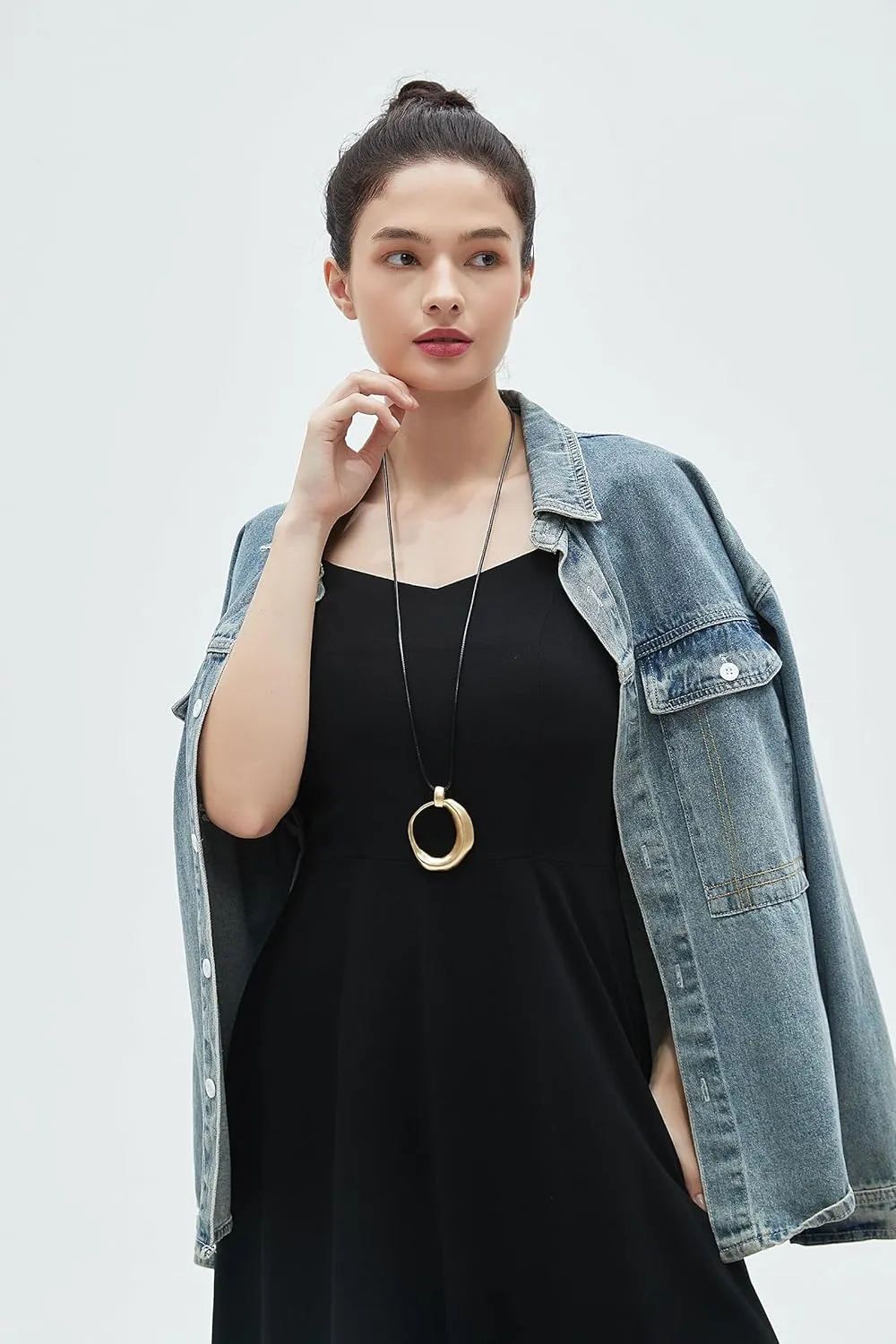 Long Necklace for Women Bohemian Necklaces Long Choker Necklace Handmade Black Leather Necklace Hippie Style Jewelry