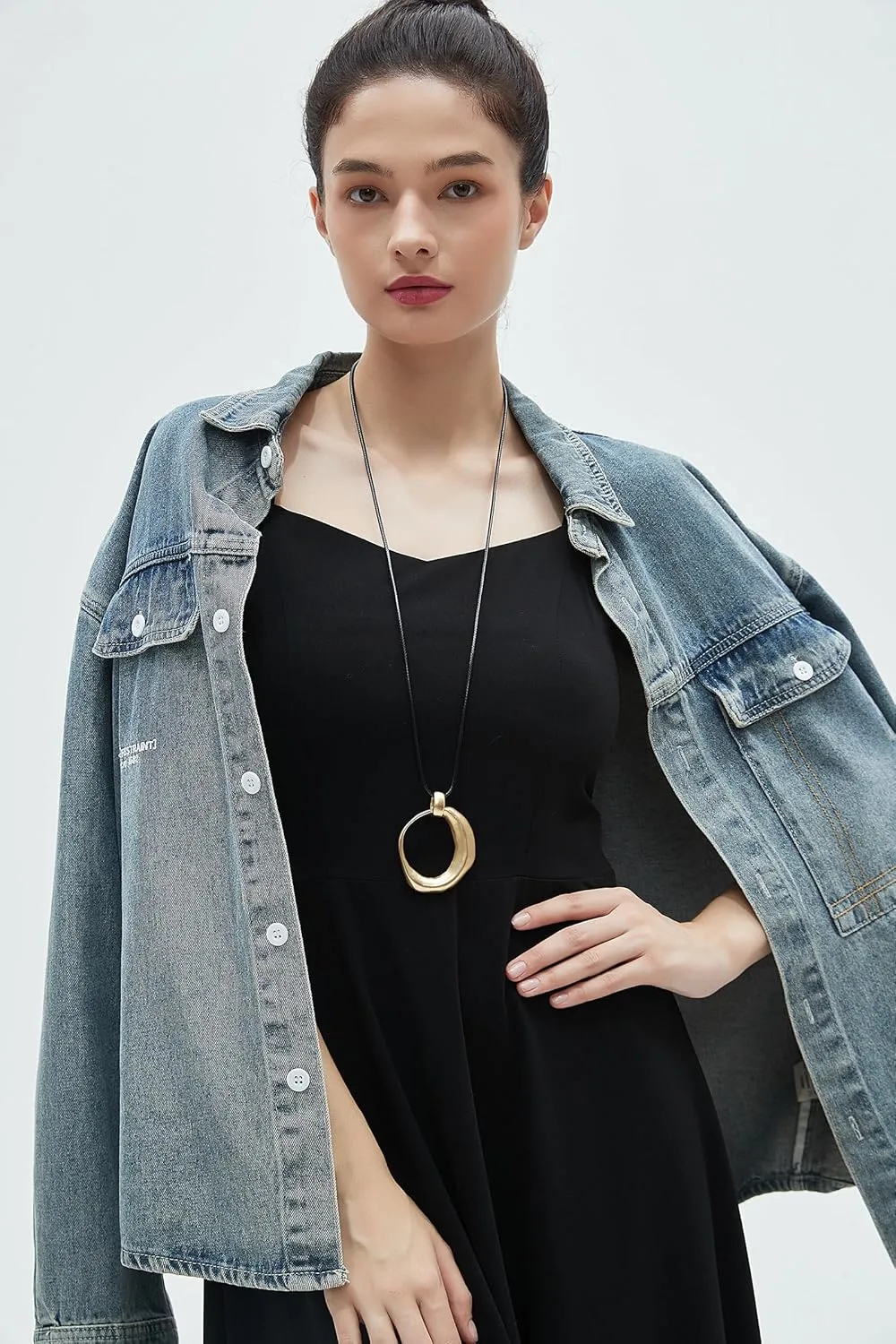 Long Necklace for Women Bohemian Necklaces Long Choker Necklace Handmade Black Leather Necklace Hippie Style Jewelry