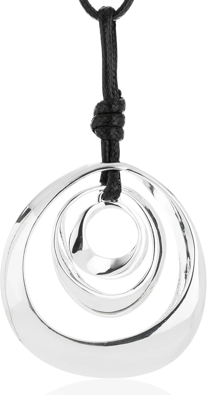 Long Pendant Necklaces Silver Pendant Natural Black Rope Chain Bohemian Necklace for Women with Gift Box