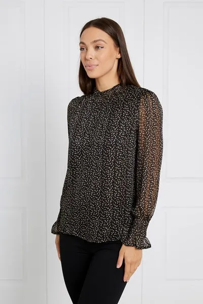 LONG SLEEVE SHIRRED BLOUSE