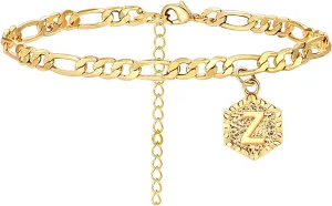 Long tiantian Initial Anklet for Women Cuban Ankle Bracelet with Letter Gold Alphabet Initial Anklet for Women(Z)