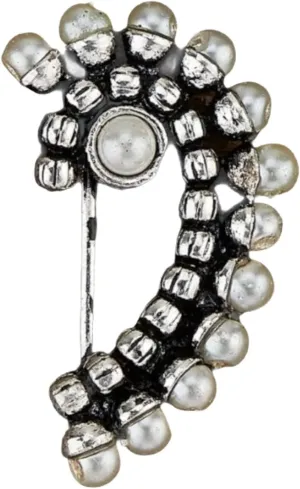 LoveNspire Indian Marathi Nath for Women Oxidized Pearl Marathi Nose Ring Clip-On Marathi Bridal Nathani Bollywood Style Faux Pearl Non-Piercing Jewelry for Women Gift For Her - Indian Jewelry Nose Ring