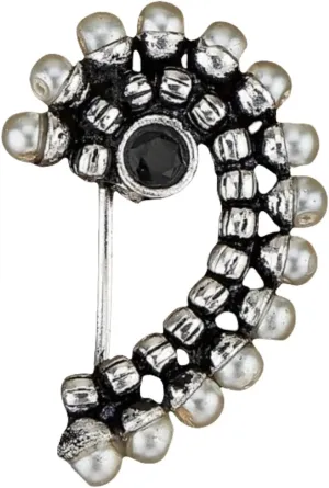 LoveNspire Indian Marathi Nath for Women Oxidized Pearl Marathi Nose Ring Clip-On Marathi Bridal Nathani Bollywood Style Faux Pearl Non-Piercing Jewelry for Women Gift For Her - Indian Jewelry Nose Ring