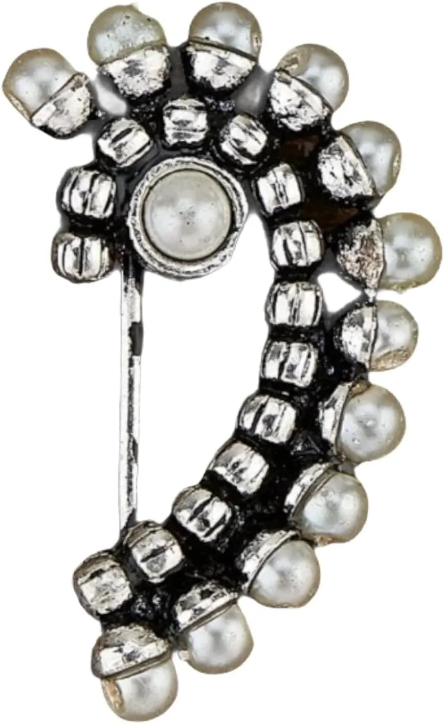 LoveNspire Indian Marathi Nath for Women Oxidized Pearl Marathi Nose Ring Clip-On Marathi Bridal Nathani Bollywood Style Faux Pearl Non-Piercing Jewelry for Women Gift For Her - Indian Jewelry Nose Ring