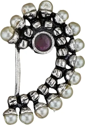 LoveNspire Indian Marathi Nath for Women Oxidized Pearl Marathi Nose Ring Clip-On Marathi Bridal Nathani Bollywood Style Faux Pearl Non-Piercing Jewelry for Women Gift For Her - Indian Jewelry Nose Ring