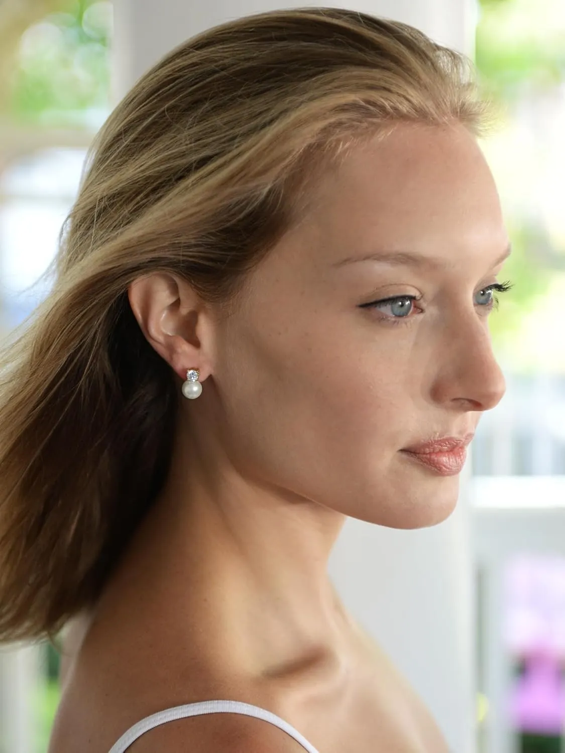 Mariell White Pearl Bridal Earrings with Cubic Zirconia Crystal Top, 9mm White Pearl Stud Earring, Perfect for Brides, Bridesmaids, Wedding Party and Everyday Wear
