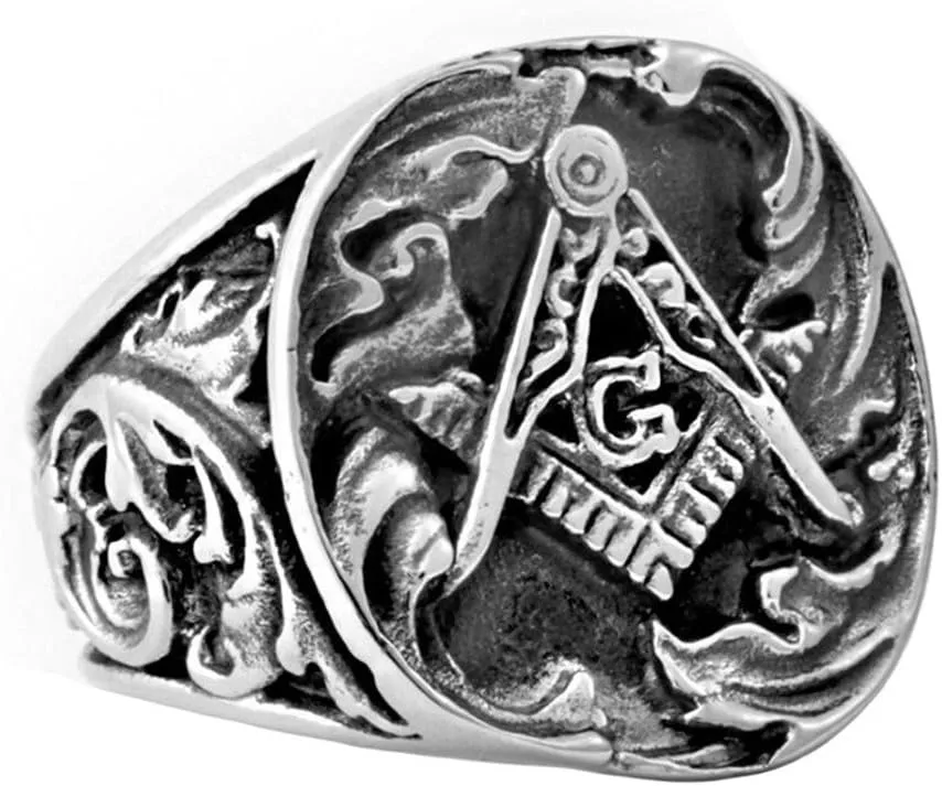 Men's Masonic Freemason Gold Plated Stainless Steel Rings Classic Master Mason Signet Band Jewelry