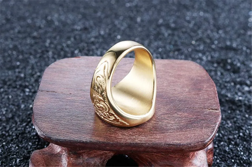 Men's Masonic Freemason Gold Plated Stainless Steel Rings Classic Master Mason Signet Band Jewelry