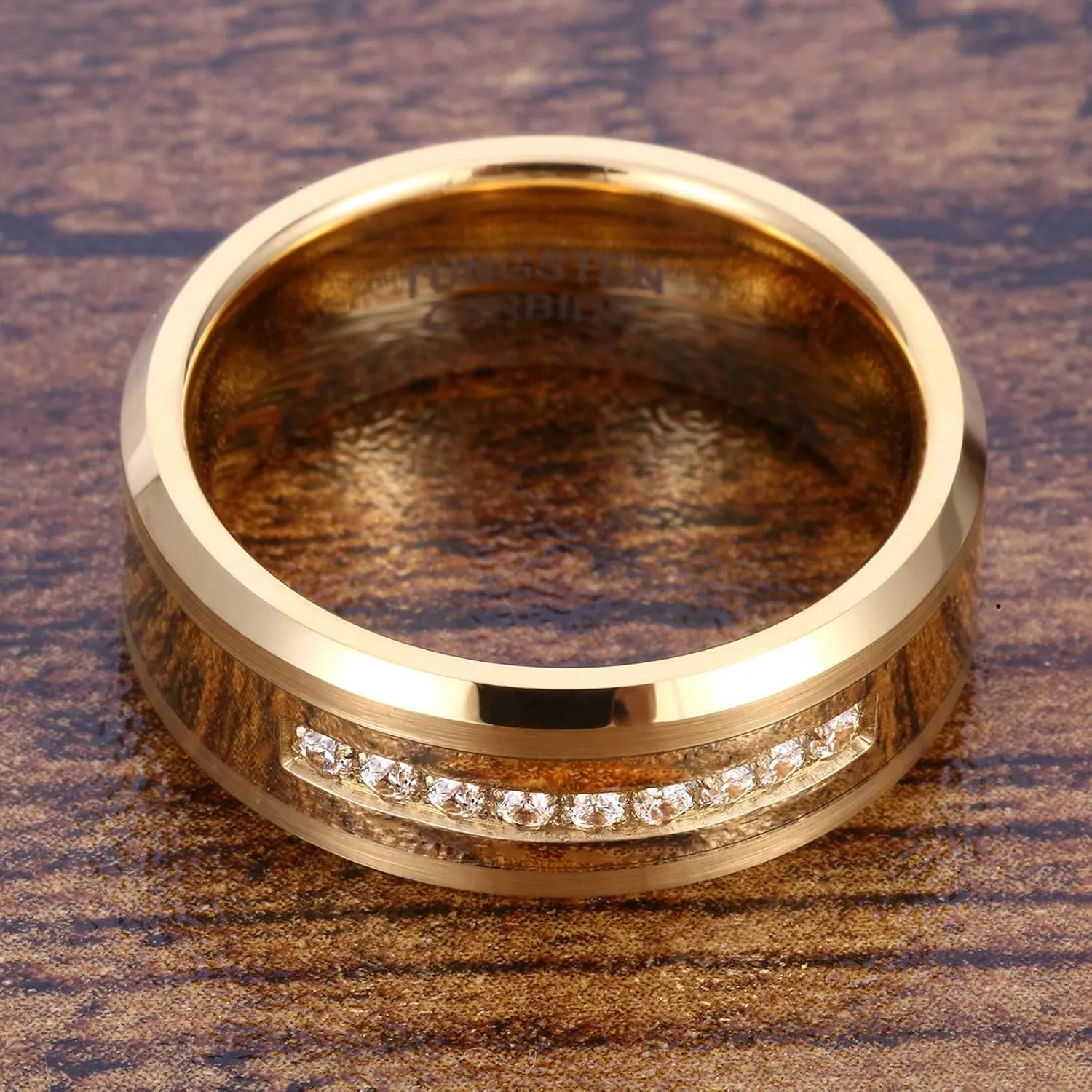 Mens Womens 8mm Tungsten Carbide 18k Gold Ring Fashion Luxury Zircon Wedding Couple Engagement CZ Band