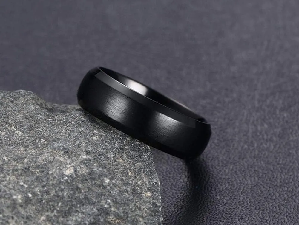 Mens Womens Couple Rings Stainless Steel 8MM 6MM Classic Promise Wedding Band Beveled Edge