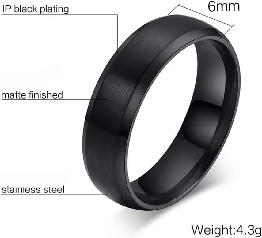 Mens Womens Couple Rings Stainless Steel 8MM 6MM Classic Promise Wedding Band Beveled Edge