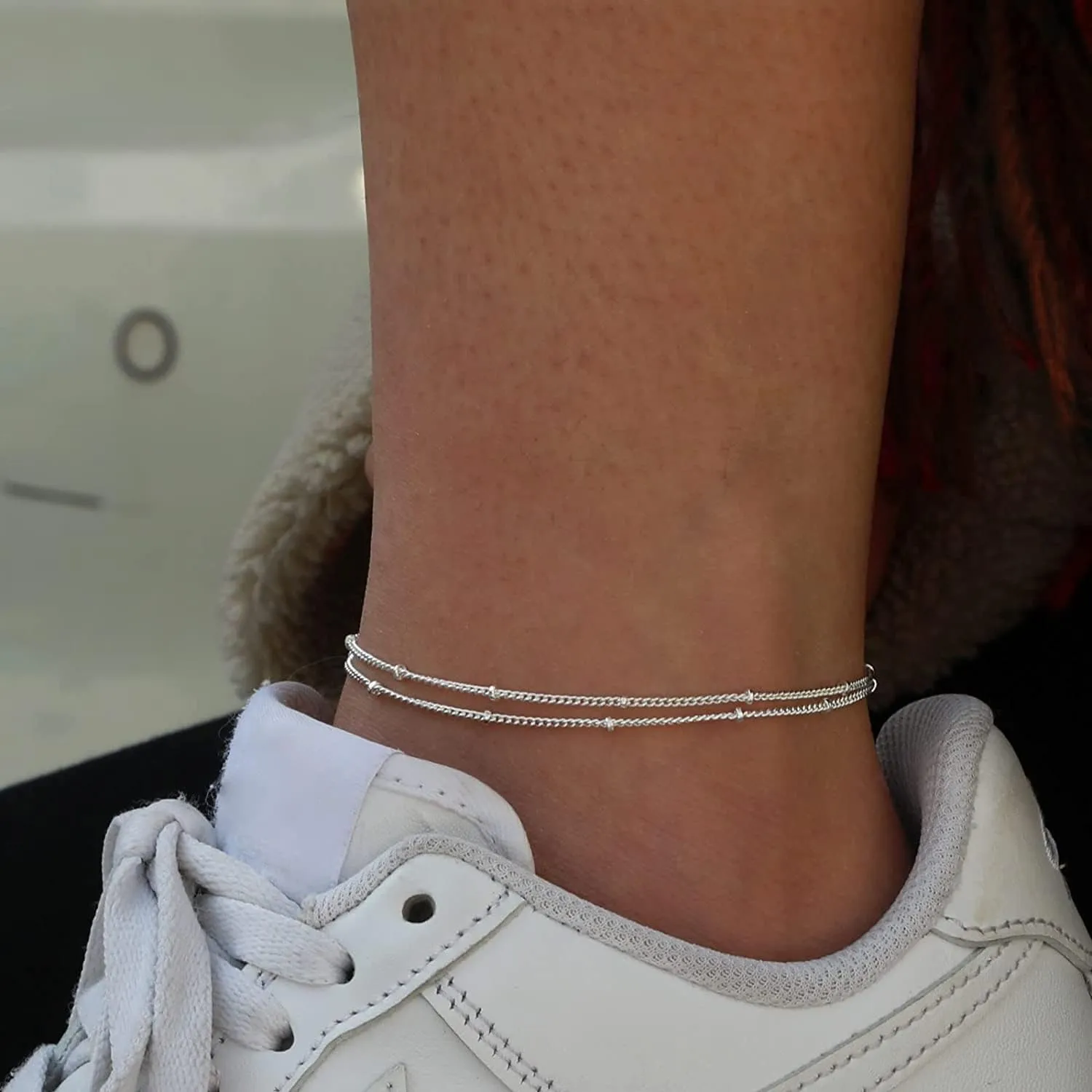 MIDEEO Gold/Silver Ankle Bracelets for Women,14K Gold Anklets for Women Waterproof Cuban Link Heart Beads Herringbone Rhinestone Anklets Set Layered Anklet Bracelets for Women Gold Jewelry Gift