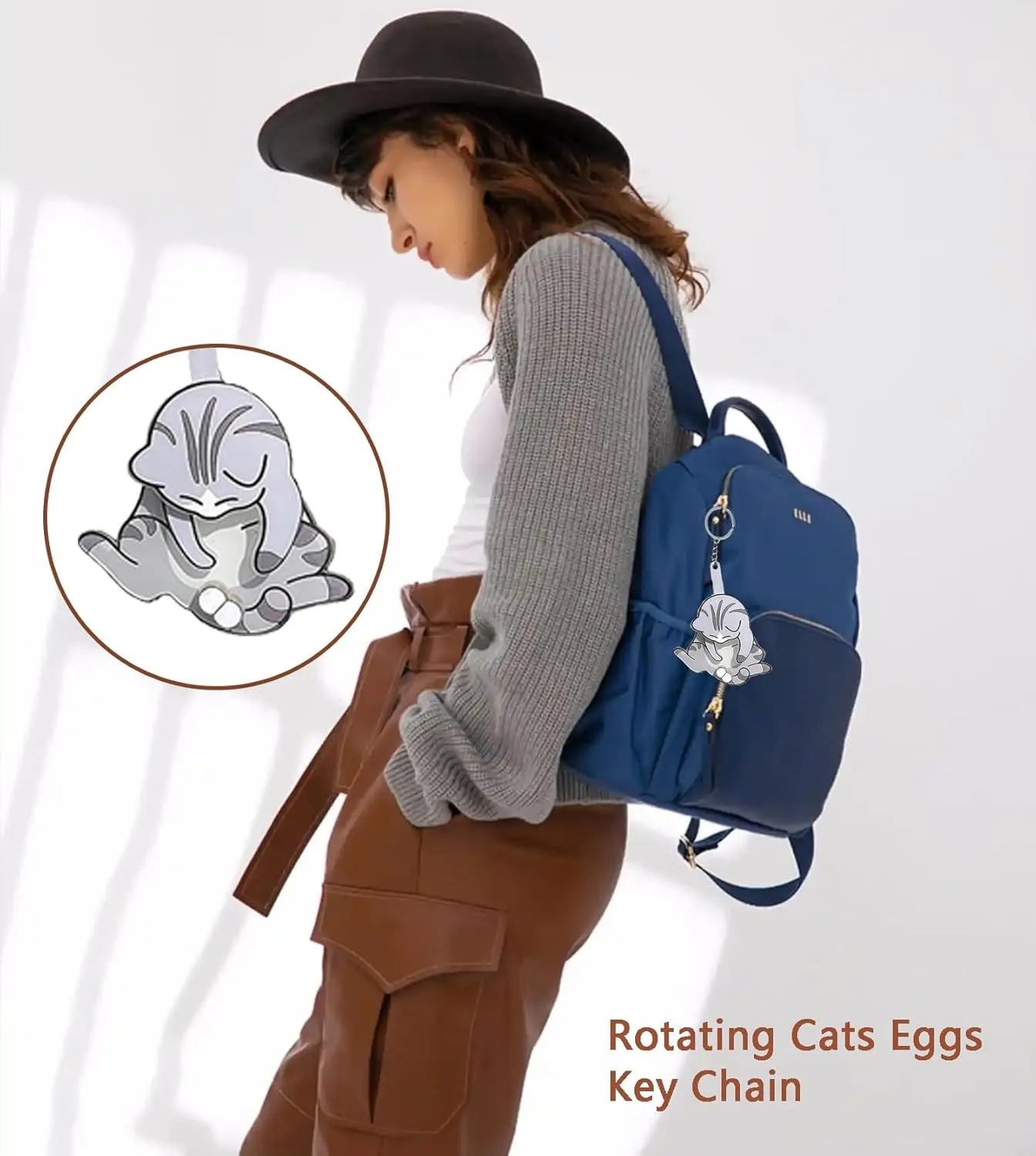 Mischief Cat Interactive Keychain Rotating Cats Eggs Key Chain Funny Cat Play with Its Spinning Balls Keychain Toys