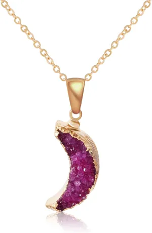 MISS RIGHT Healing Crystal Druzy Crescent Moon Necklace for Women, Dainty Minimalist Bohemian Cute Chakra Geode Necklaces Aesthetic