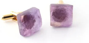 Mode Joyas Purple Amethyst Gemstone Brass Gold Plated Cufflinks Personalized Cufflinks, Cufflinks For Groom Birthday Gift Cufflink