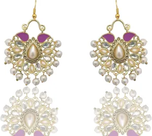 Moonstruck Traditional Indian Chandbali Kundan Hoop Earrings With Pearls for Women