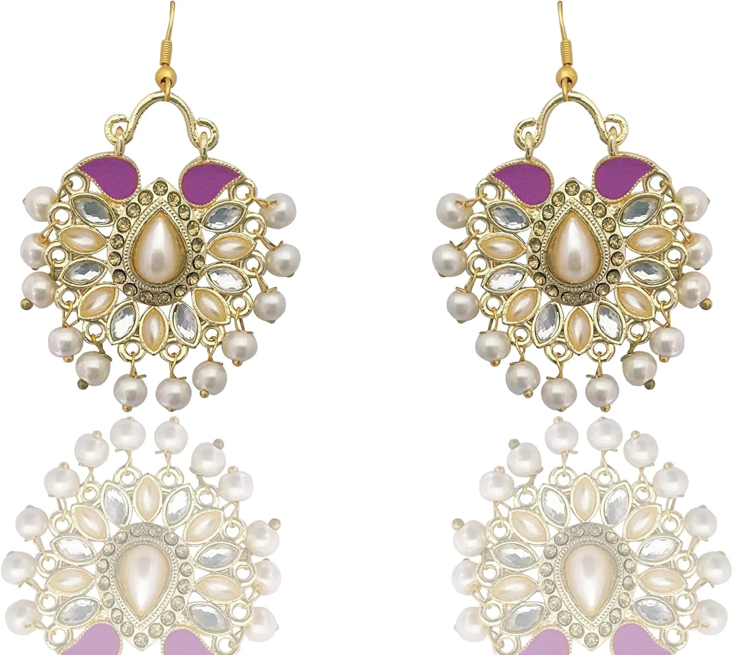 Moonstruck Traditional Indian Chandbali Kundan Hoop Earrings With Pearls for Women