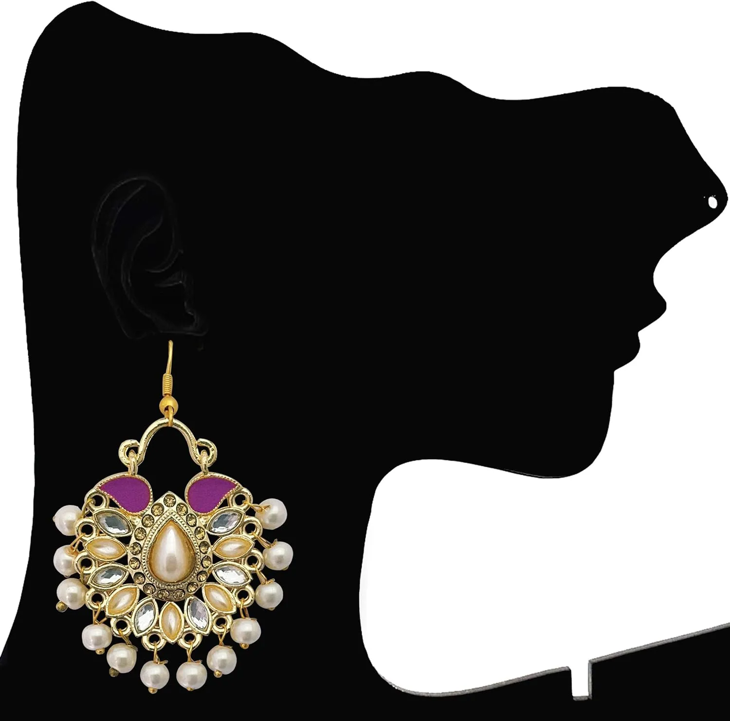 Moonstruck Traditional Indian Chandbali Kundan Hoop Earrings With Pearls for Women