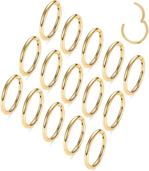MOQIKAKA16G 18G 20G Surgical Steel Nose Septum Rings Hoops - Stainless Steel Hinged Clicker Segment Nose Rings Hoop Helix Cartilage Daith Tragus Sleeper Earrings, Ear Plugs Tunnels Gauges