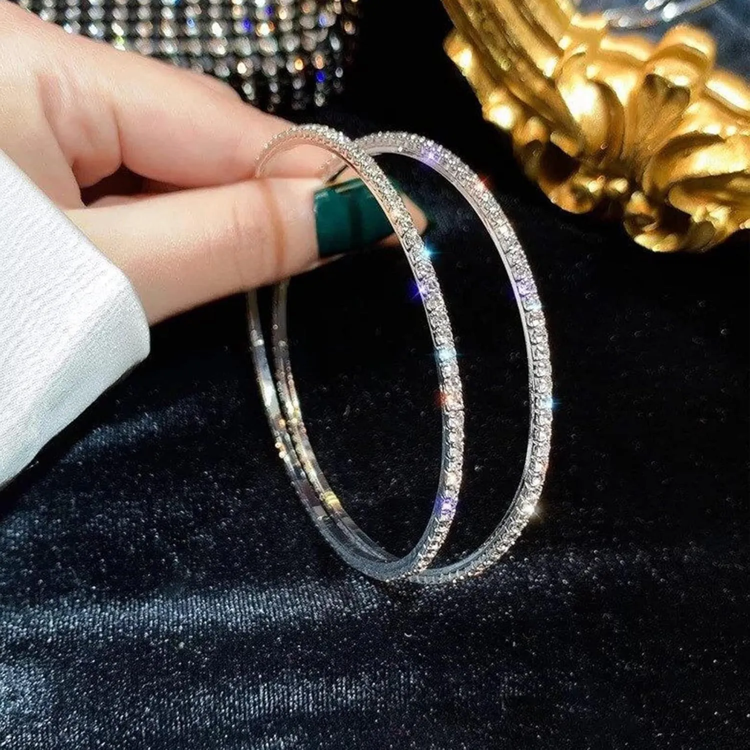 MOROTOLE 14K Gold Rhinestone Hoop Earrings - Fashion Thin Big Hoops, Hypoallergenic, 20/30/40/50/60/70mm
