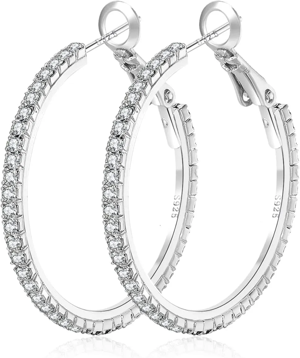 MOROTOLE 14K Gold Rhinestone Hoop Earrings - Fashion Thin Big Hoops, Hypoallergenic, 20/30/40/50/60/70mm