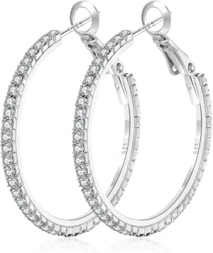 MOROTOLE 14K Gold Rhinestone Hoop Earrings - Fashion Thin Big Hoops, Hypoallergenic, 20/30/40/50/60/70mm