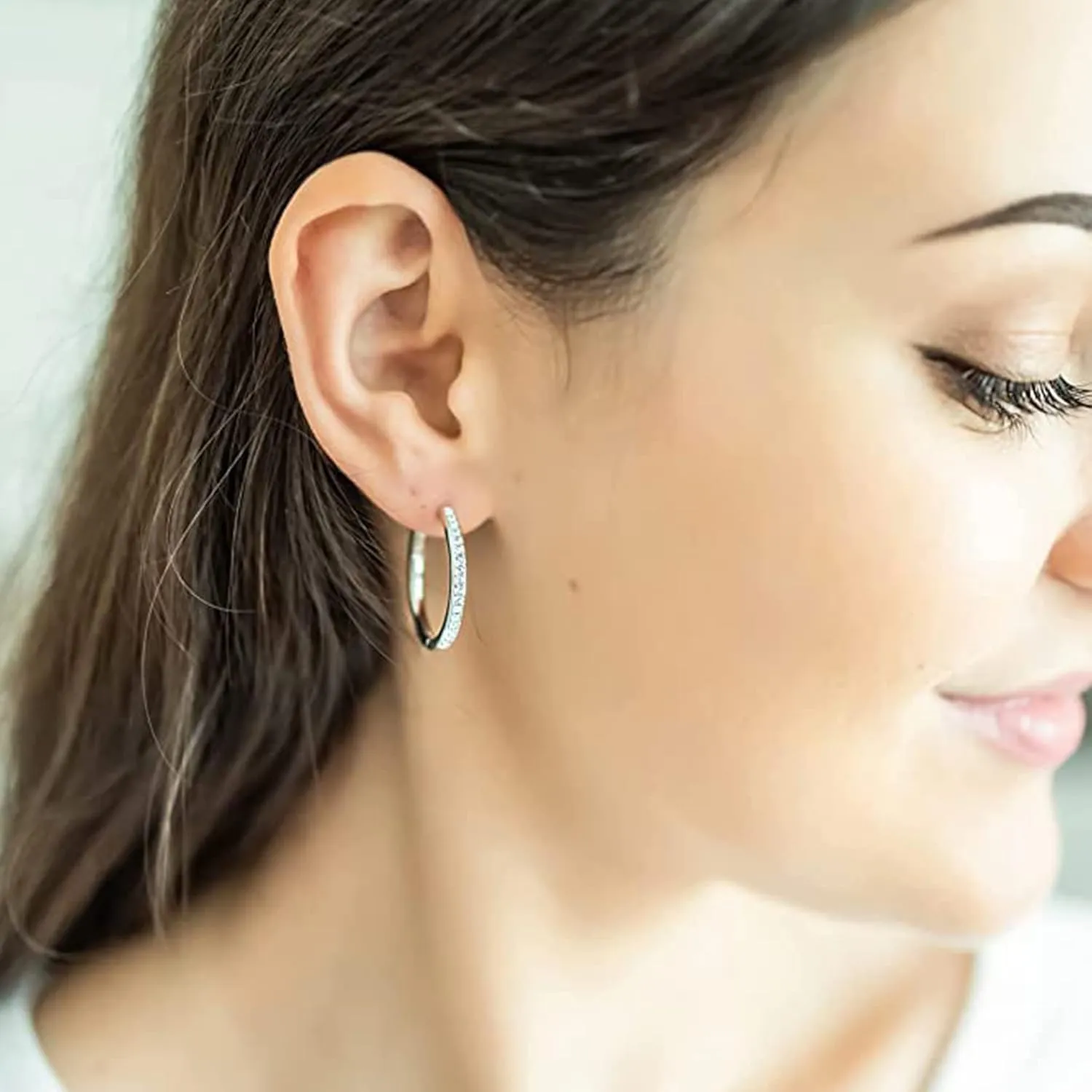 MOROTOLE 14K Gold Rhinestone Hoop Earrings - Fashion Thin Big Hoops, Hypoallergenic, 20/30/40/50/60/70mm