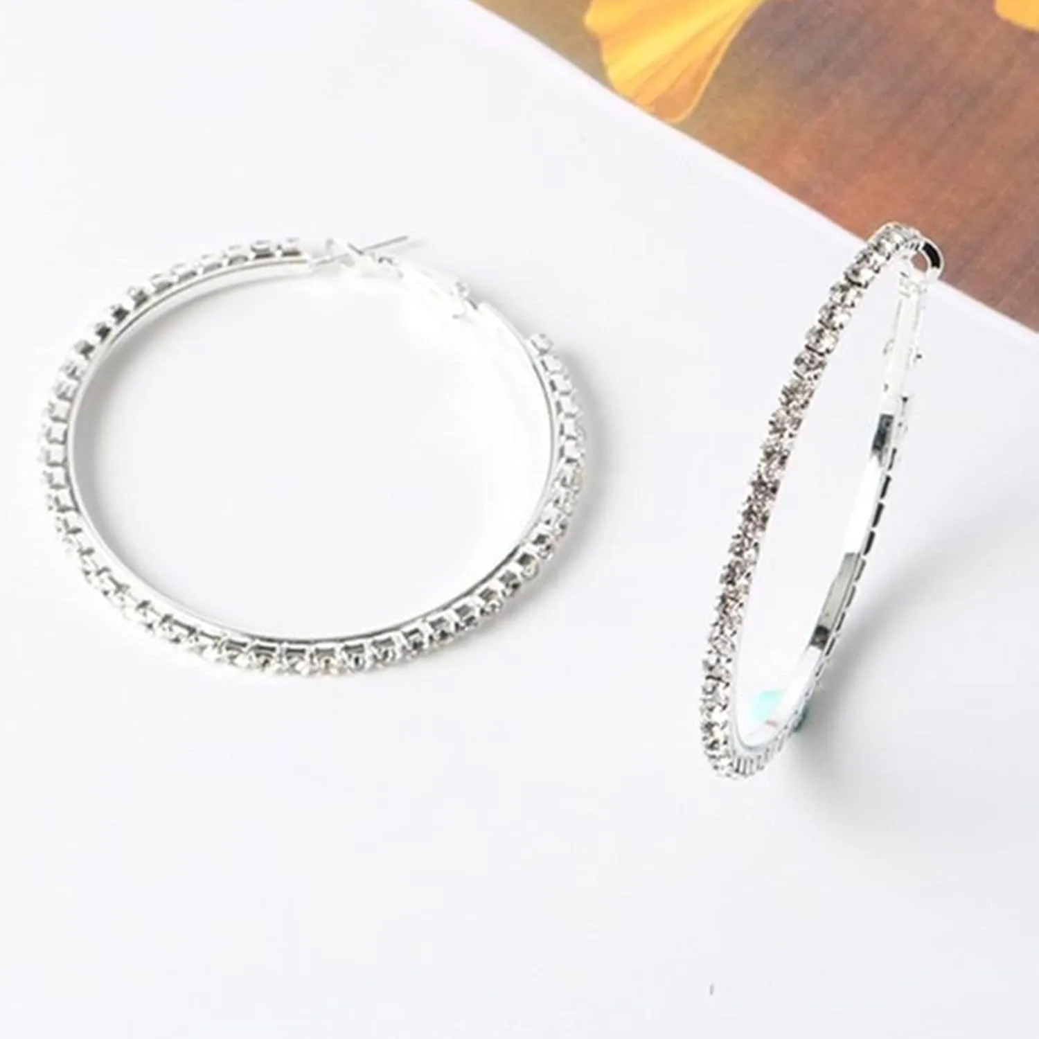 MOROTOLE 14K Gold Rhinestone Hoop Earrings - Fashion Thin Big Hoops, Hypoallergenic, 20/30/40/50/60/70mm