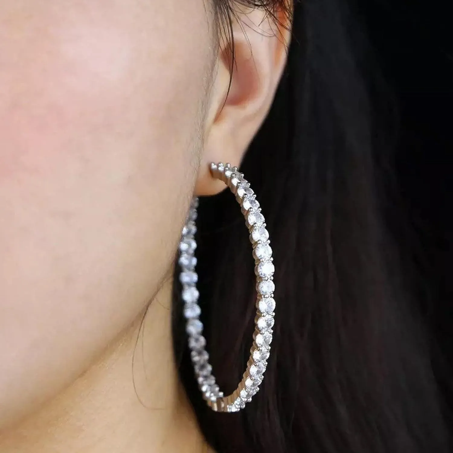 MOROTOLE 14K Gold Rhinestone Hoop Earrings - Fashion Thin Big Hoops, Hypoallergenic, 20/30/40/50/60/70mm