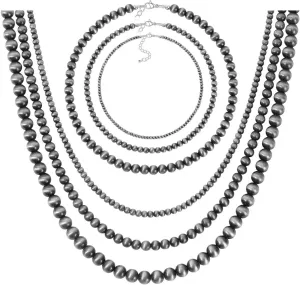 MOZAKA 1-4Pcs Western Navajo Pearl Choker Necklace for Women Western Beaded Choker Adjustable Boho Vintage Necklace Jewelry Gifts