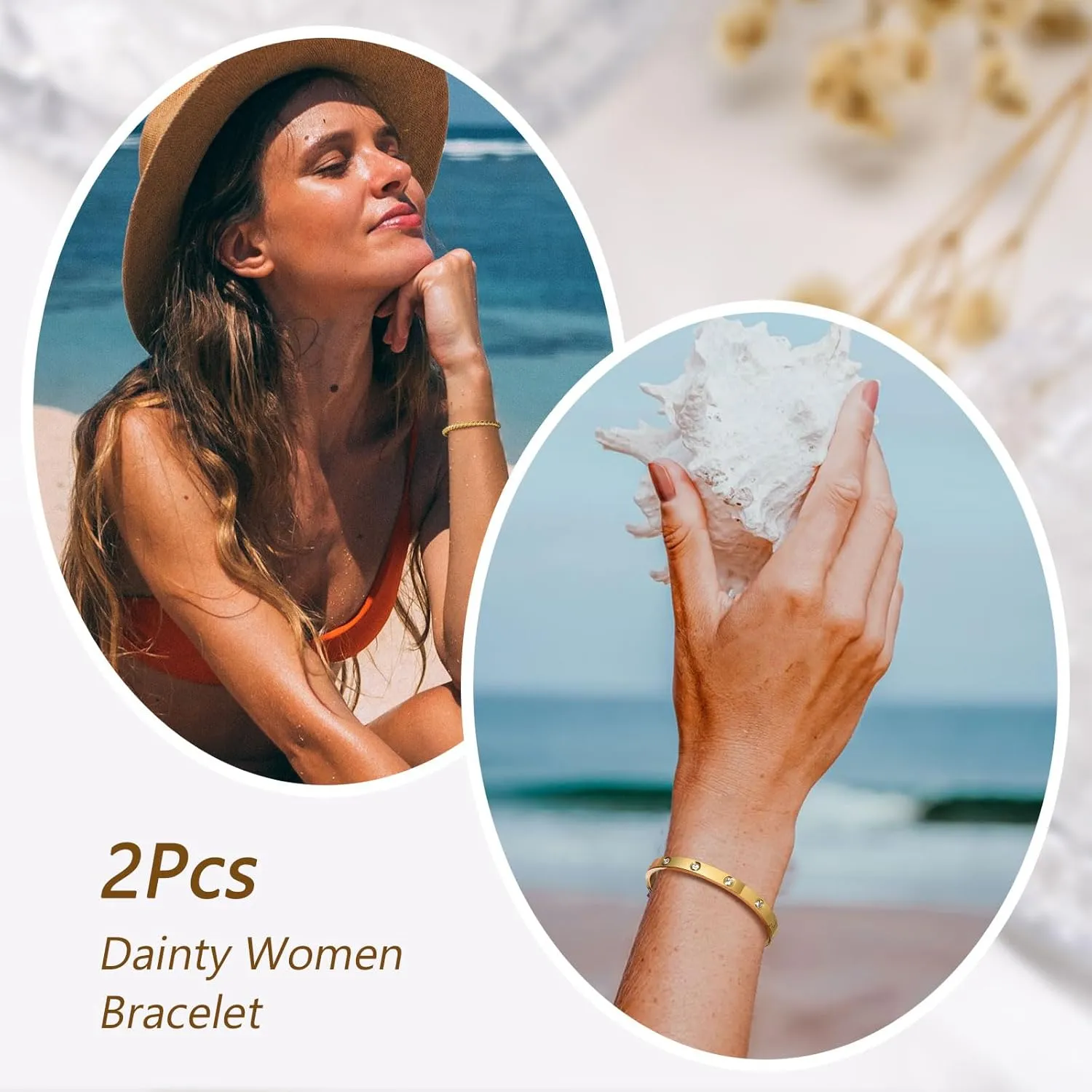 MPRAINBOW Gold Bracelets for Women, 2Pcs 18K Gold Plated Cubic Zirconia Bangle Crystal Friendship Bracelet Jewelry,Wedding Party Christmas Birthday Gifts for Her Girlfriend Sister Daughter